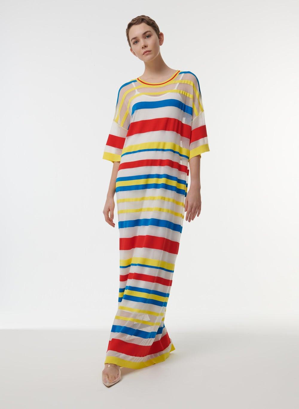 Striped Mesh Kaftan with Contrast Detail - Image 1