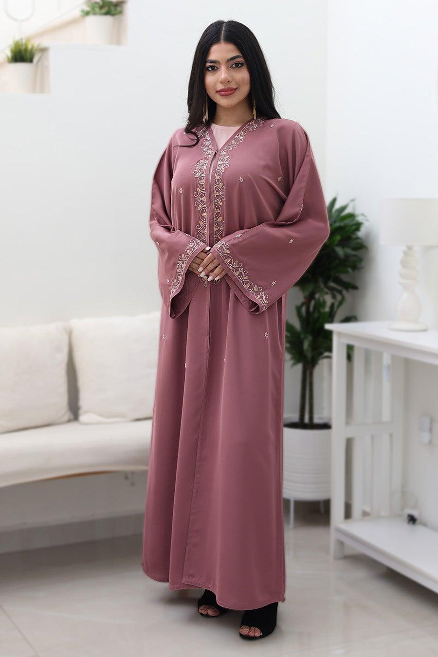 Rosaline Dusty Rose Embroidered Abaya-749 - Image 1