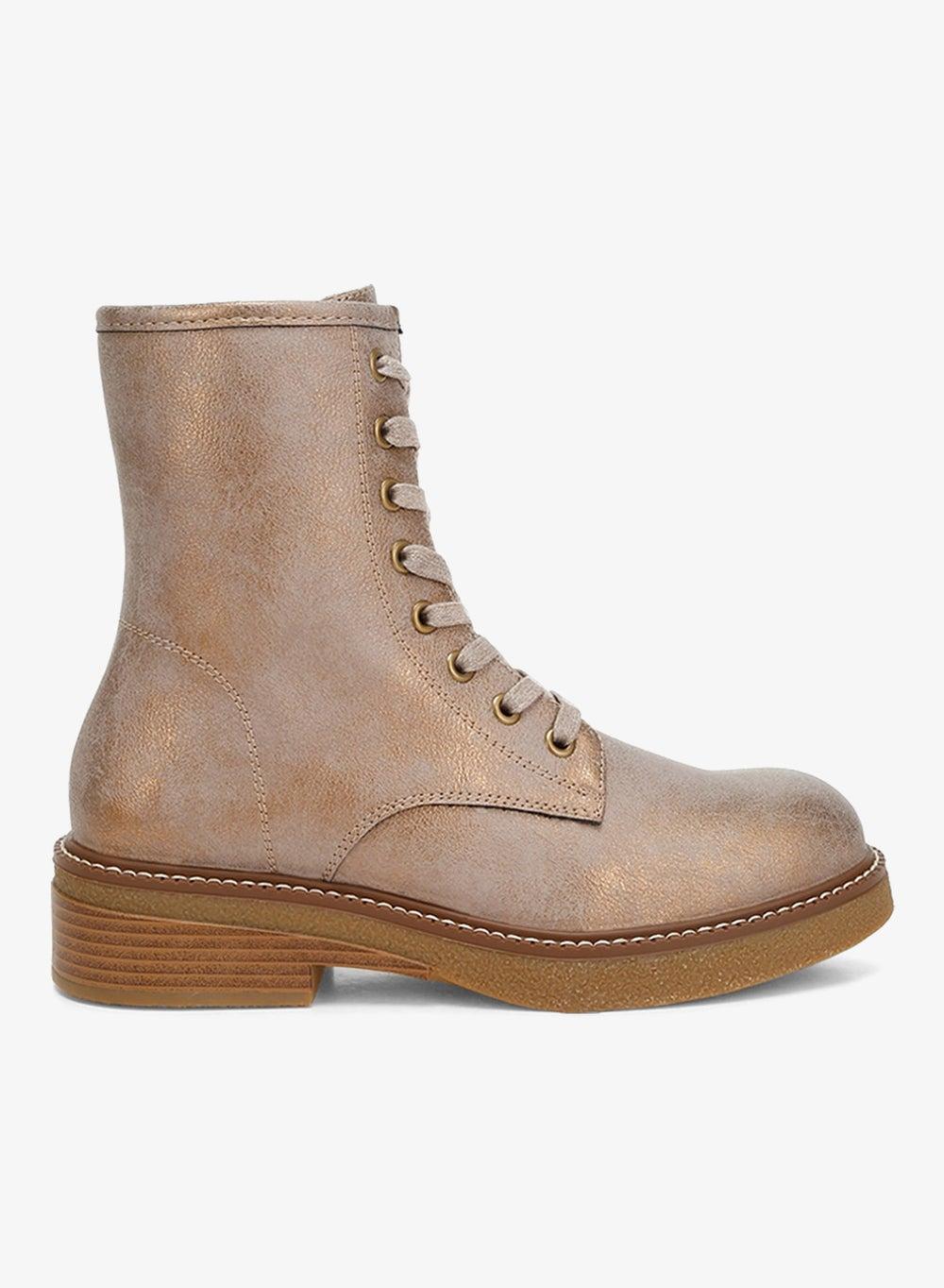 Tan Faux Leather Lace Up Ankle Boots - Image 1