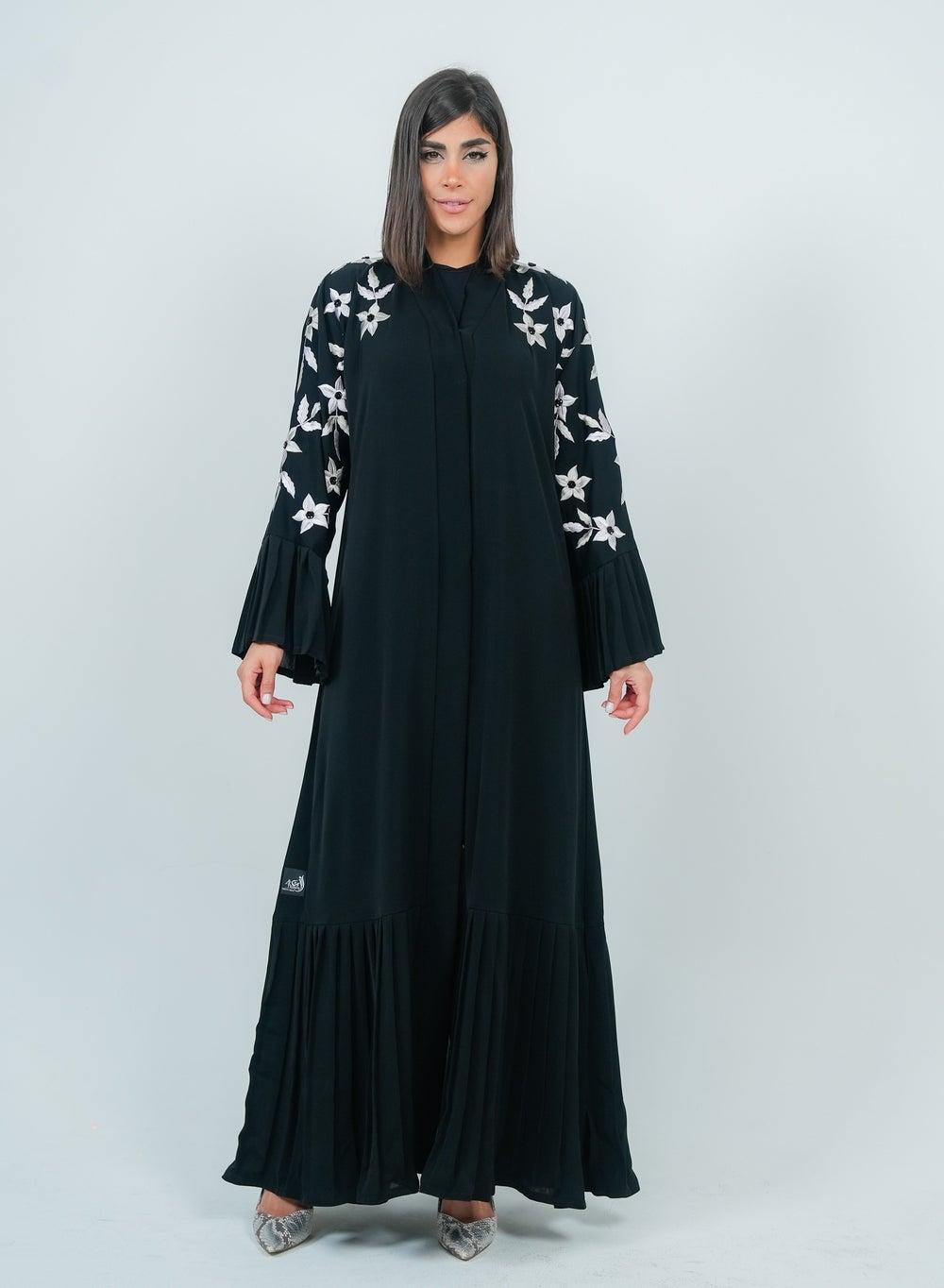 Embellishment Abaya with Embroidered Sleeves and Pleated Detail - Image 1