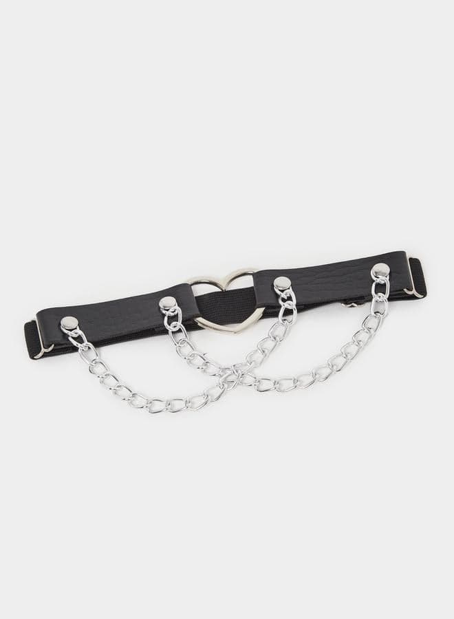 Styli Textured Metal Heart Chain Accent Garter - Image 1