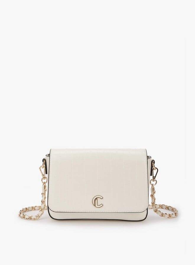 Textured Crossbody Bag with Flap Closure - Image 1