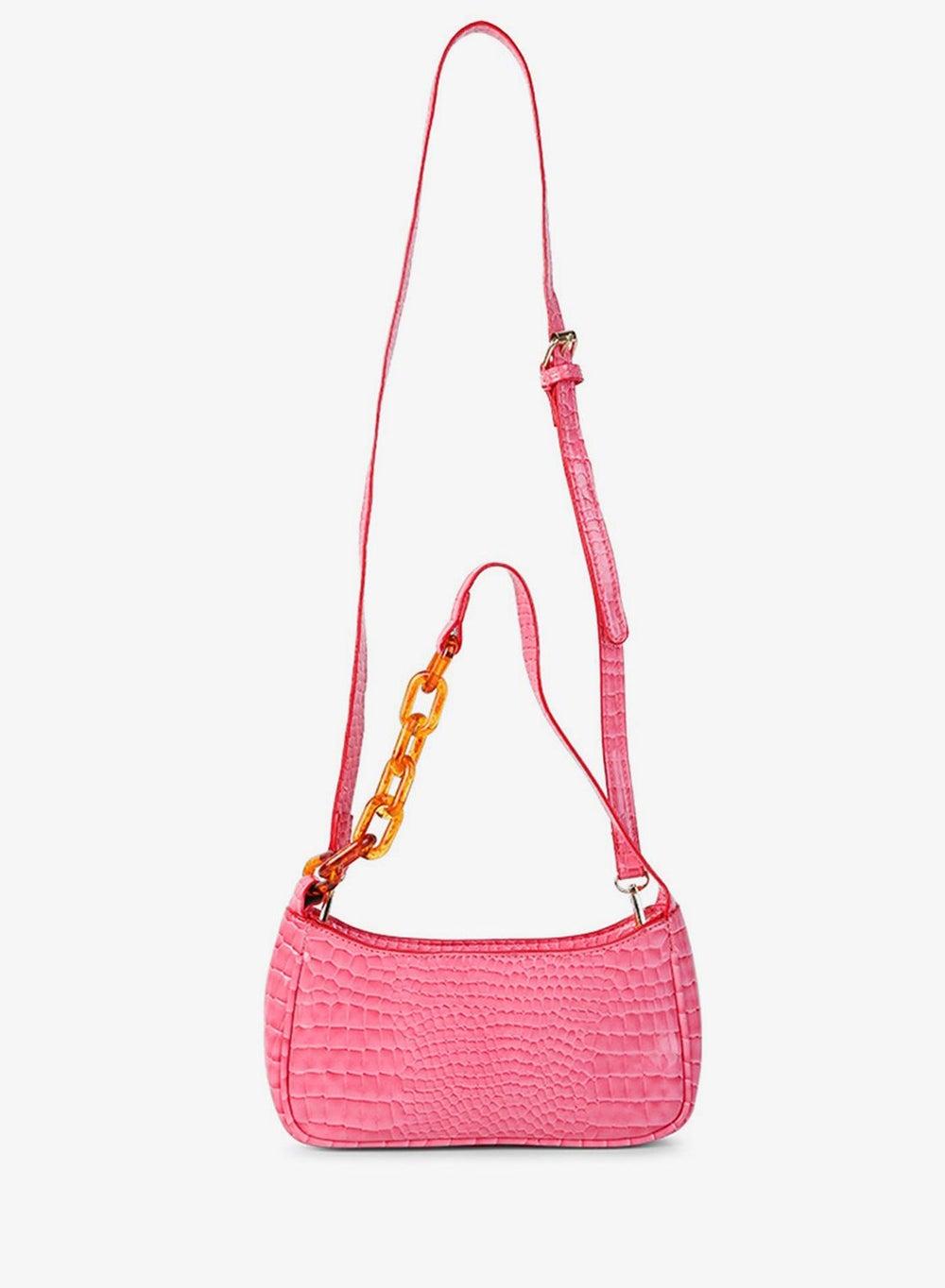 Pink Croc Patterned Baguette Shoulder Bag - Image 1