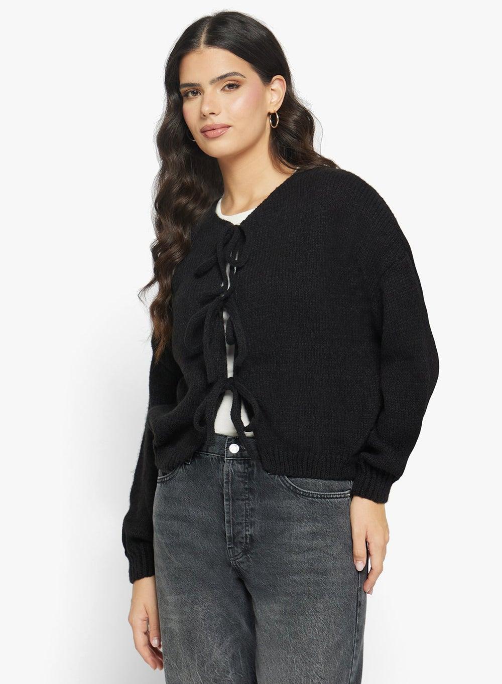Bow Tie Detail Knitted Cardigan - Image 1
