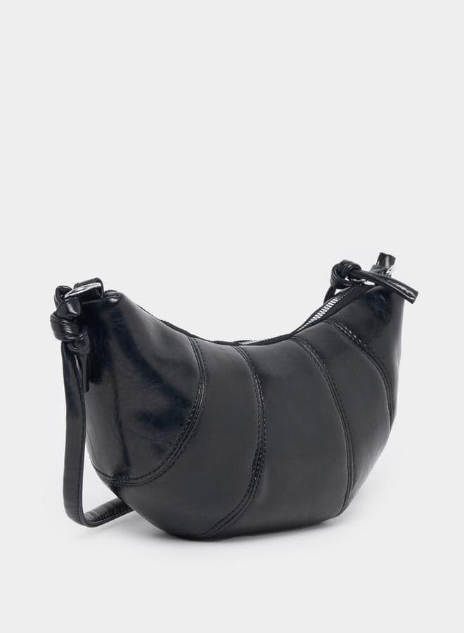 Textured Crescent Shoulder Bag with Knotted Strap - Image 1
