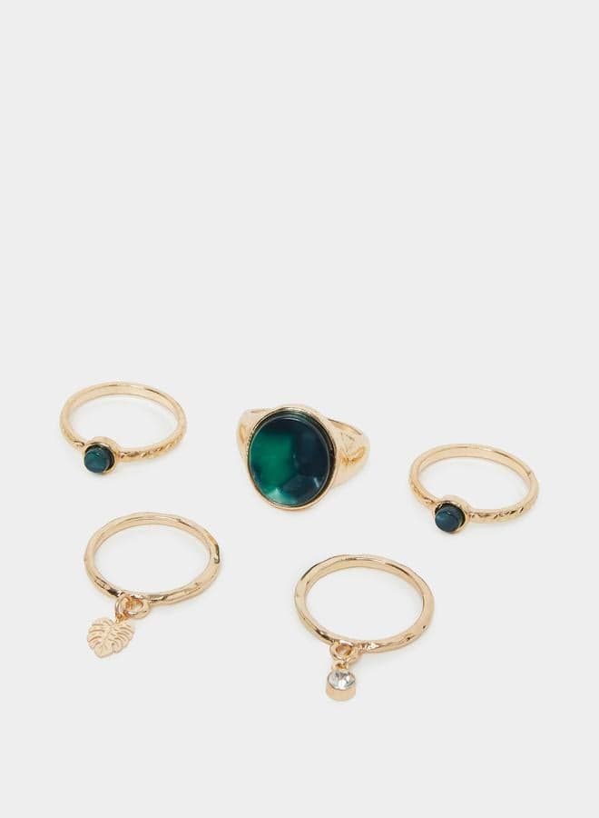 Set of 5 Embellished Rings for Women - Image 1