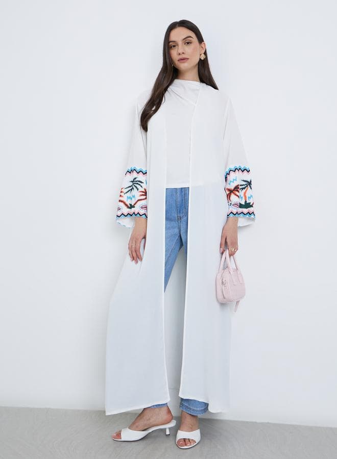 Embroidered Side Slit Maxi Kimono - Image 1