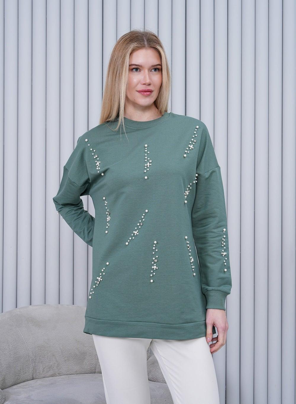 Pearl Embellished Modest Sweatshirt - Image 1