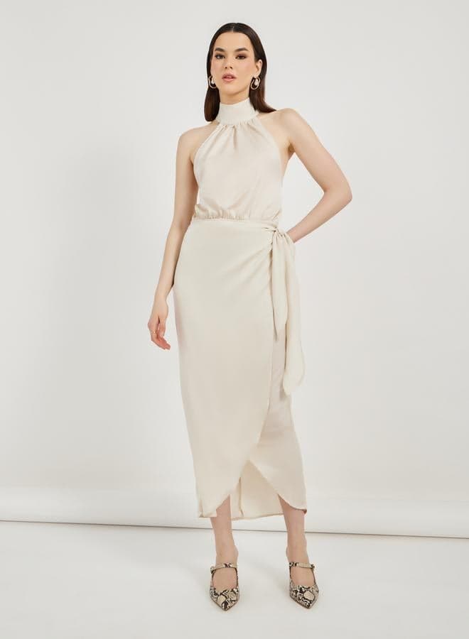 Halter Neck Wrap Midi Dress with Tie-Up Detail - Image 1