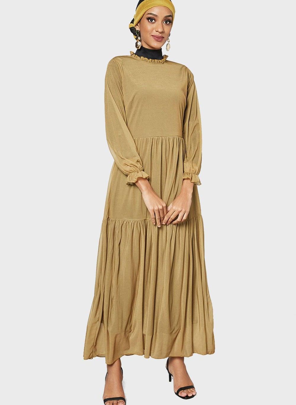 Tiered Maxi Dress with Ruffled Neckline - Image 1