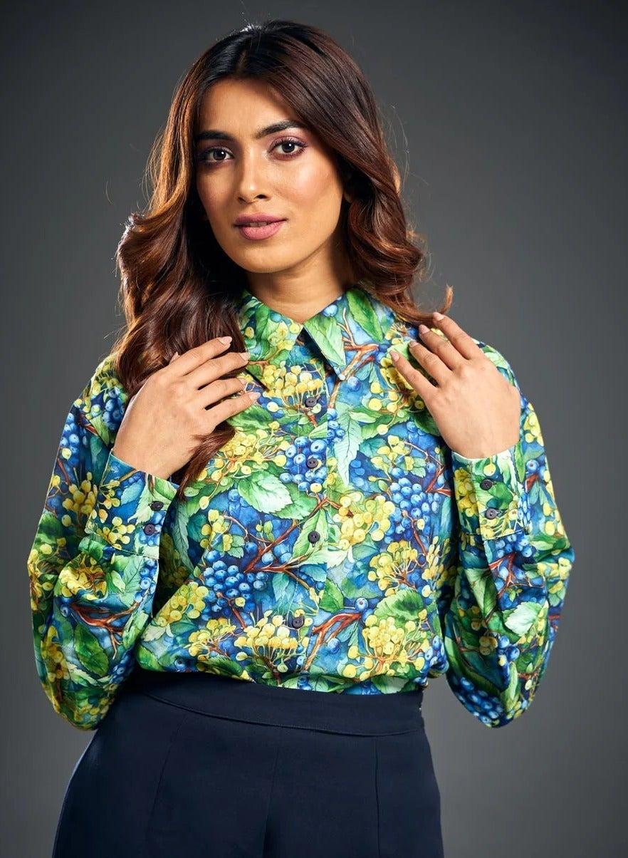 Bold Printed Long Sleeve Green Shirt - Image 1