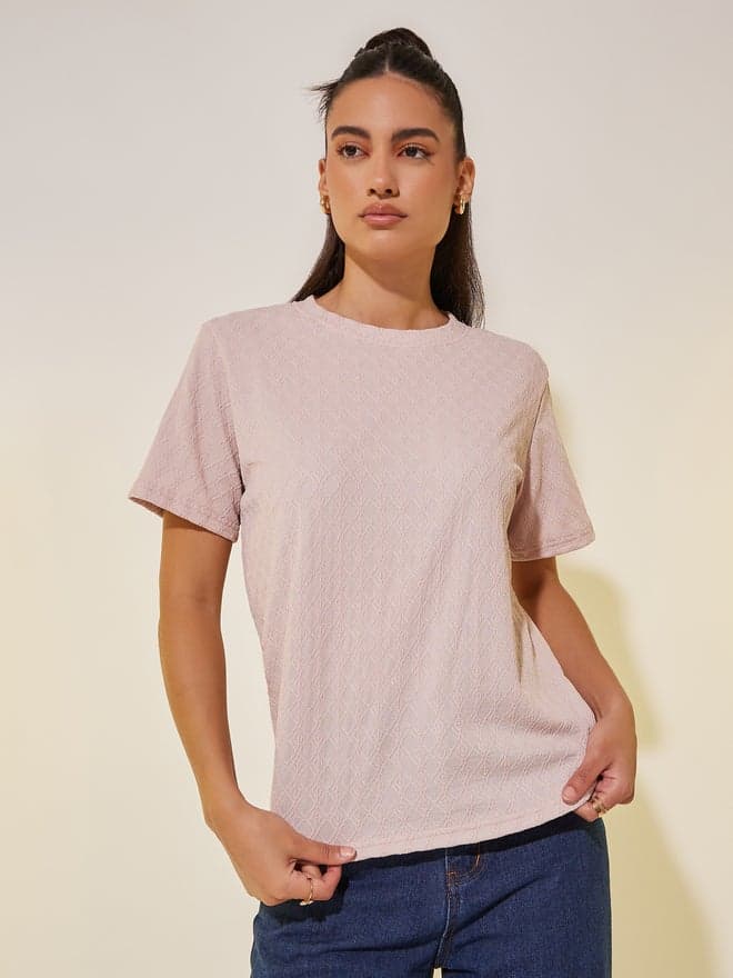 Textured Round Neck Regular Fit Women’s T-Shirt - Image 1