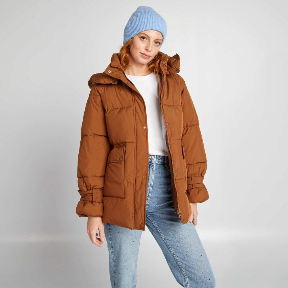 Brown Mid-Length Quilted Padded Jacket - Image 1