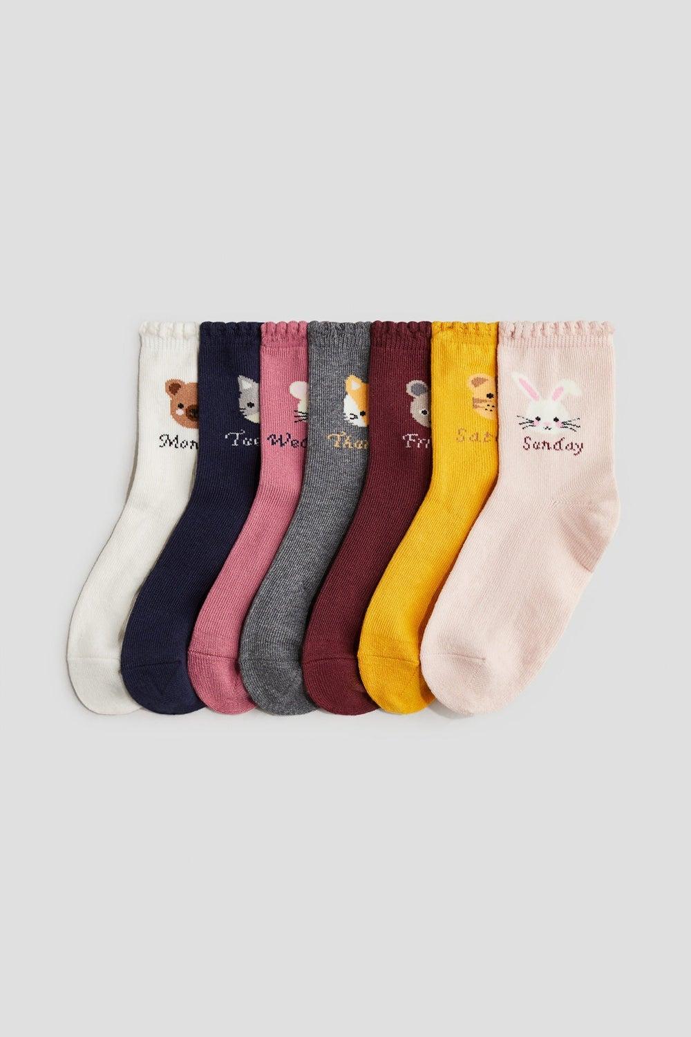 7-Pack Fine-Knit Cotton Blend Girls' Socks - Image 1