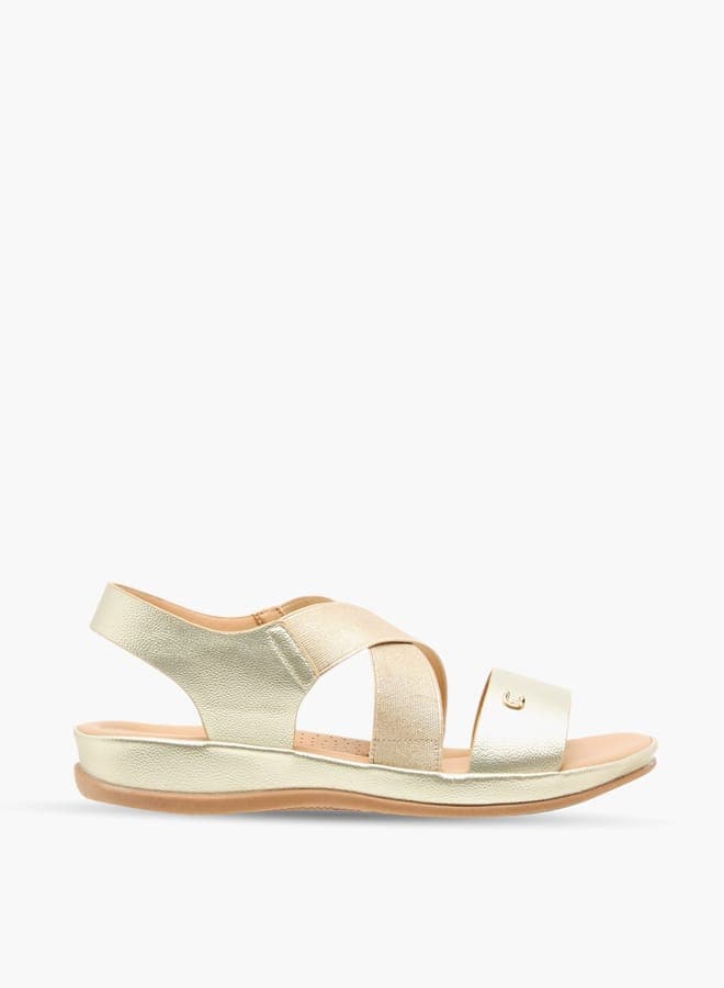 Women Textured Cross Strap Flat Sandals with Elastic Backstrap - Image 1