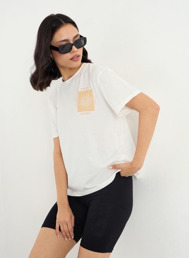 White Graphic Print Cotton T-Shirt for Women - Image 1