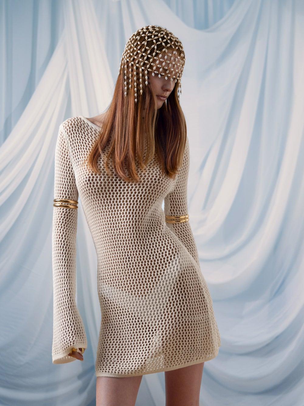 Knitted Mini Dress with Long Sleeves - Image 1