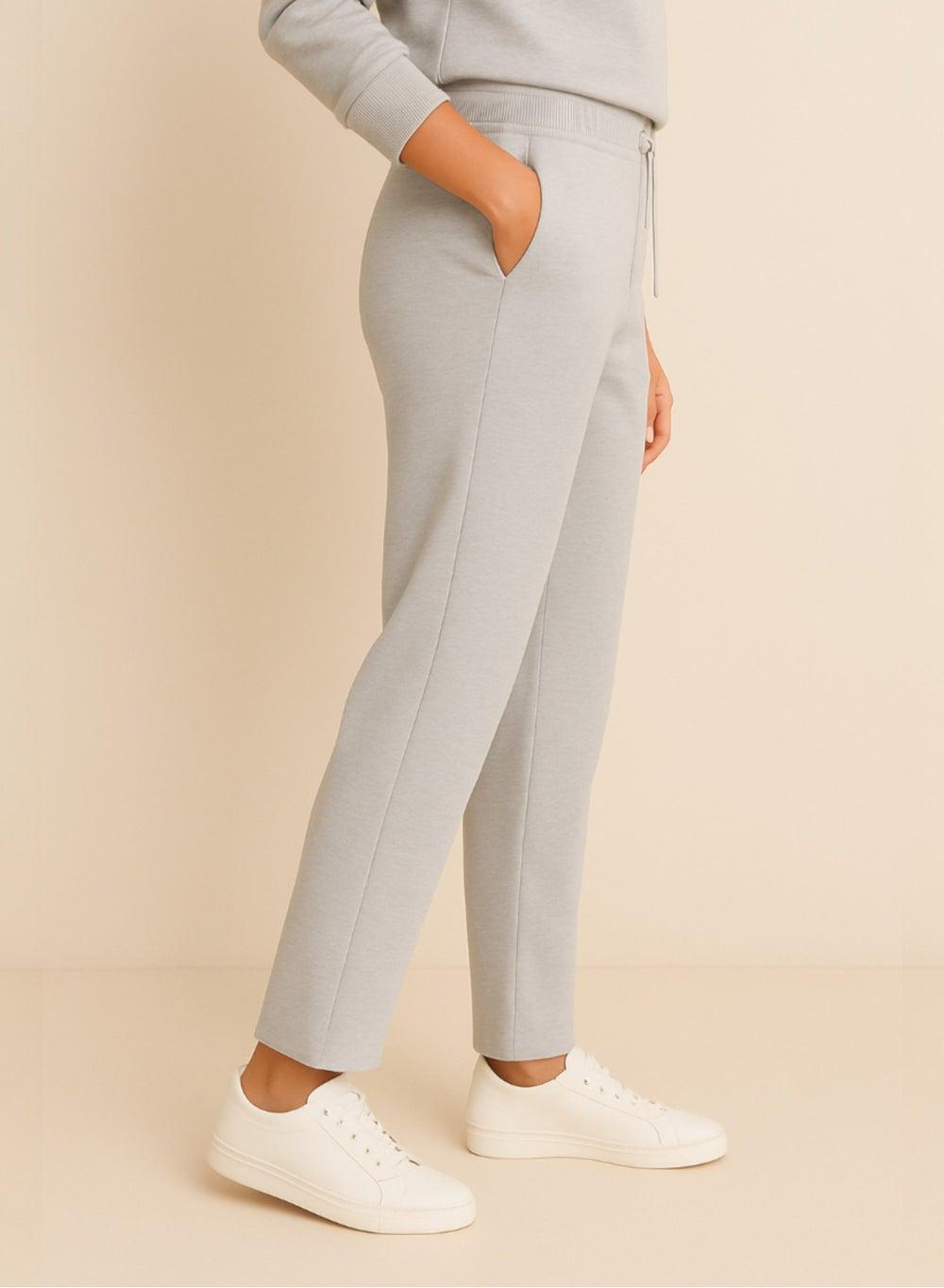 Light Grey Straight-Leg Drawstring Joggers in Cotton Interlock - Image 1