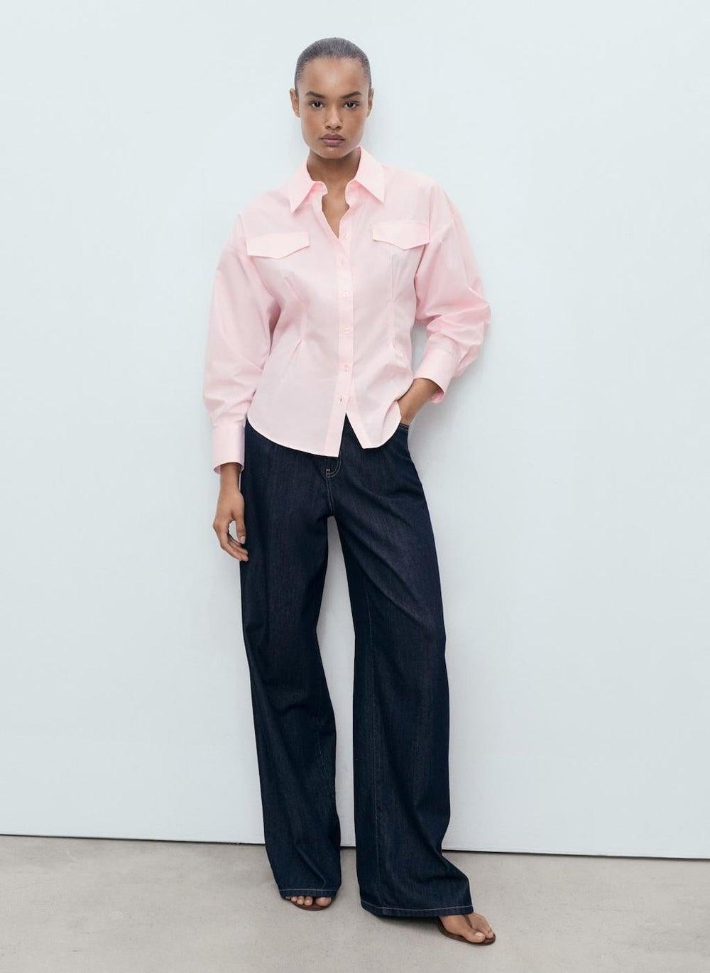 Pleated Cotton Blend Shirt with Flap Pockets - Image 1
