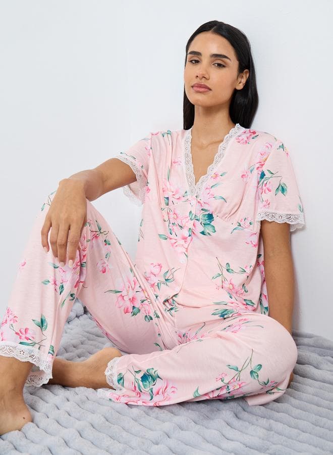 Styli Rosey Floral Lace Edge Pyjama Set - Image 1