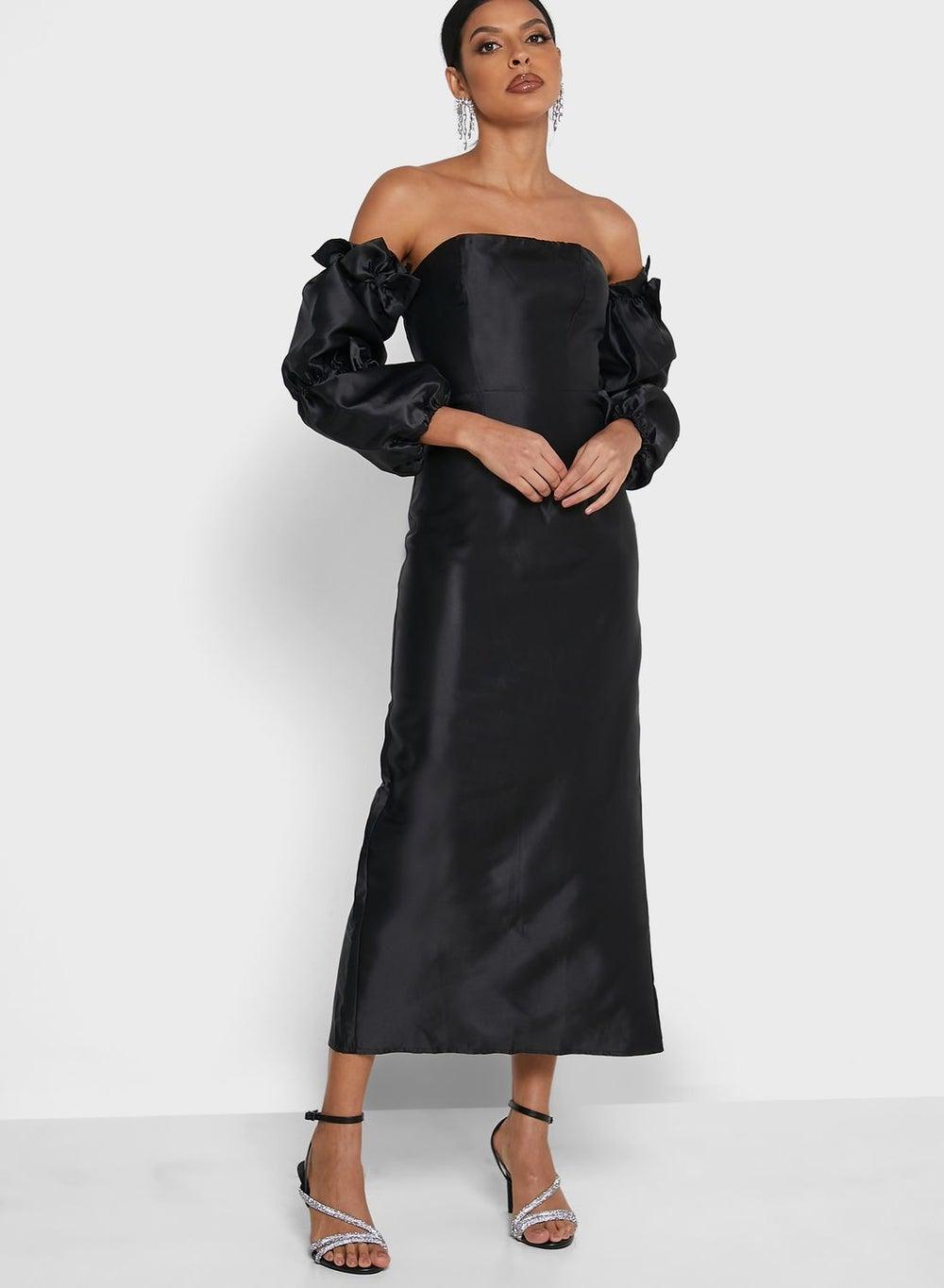 Off Shoulder Ruffle Sleeve Maxi Dress - Image 1
