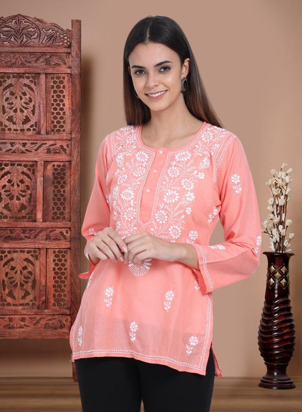 Hand Embroidered Chikankari Cotton Kurti ALSTV115 - Image 1