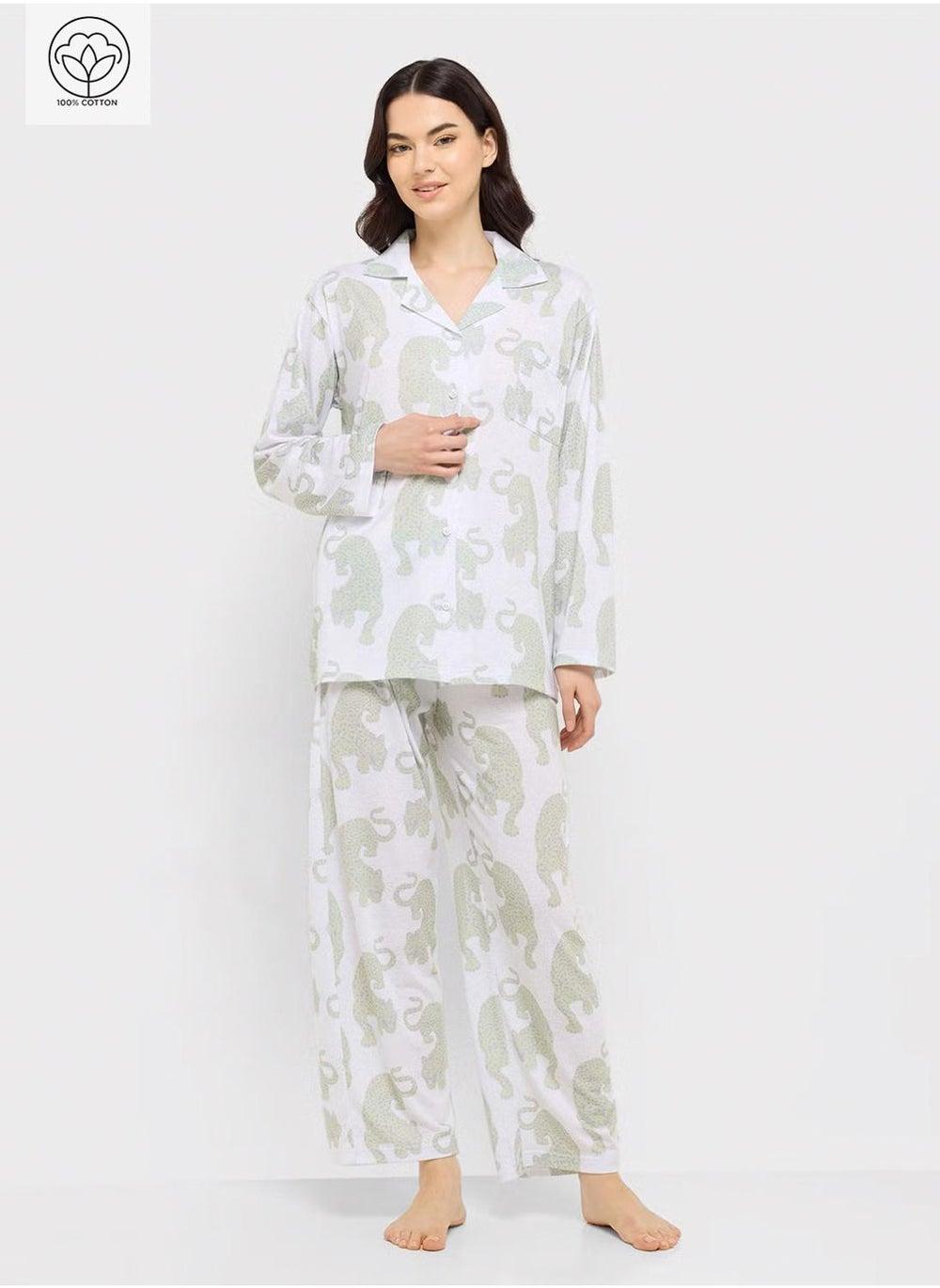 Cotton Button-Up Shirt Pyjama Set - Image 1