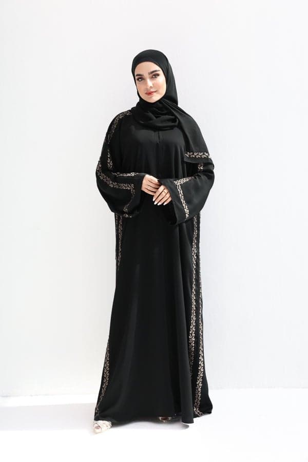 Soha Black Nahda Embroidered Abaya with Matching Scarf - Image 1