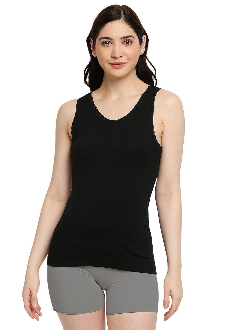 Women's Black Cotton Vest - Image 1
