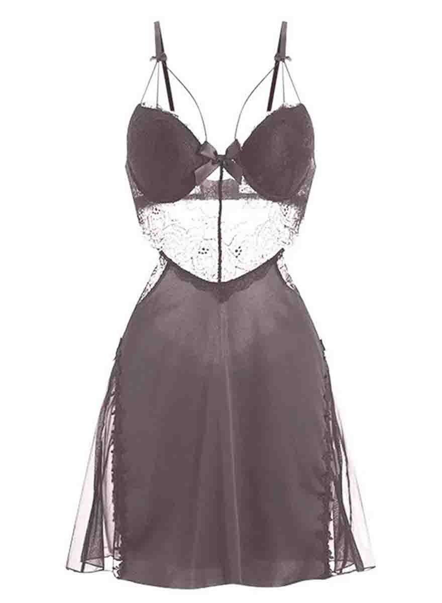 Women's Backless Silk Satin Nightgown Set with Lace V-Neck - Image 1