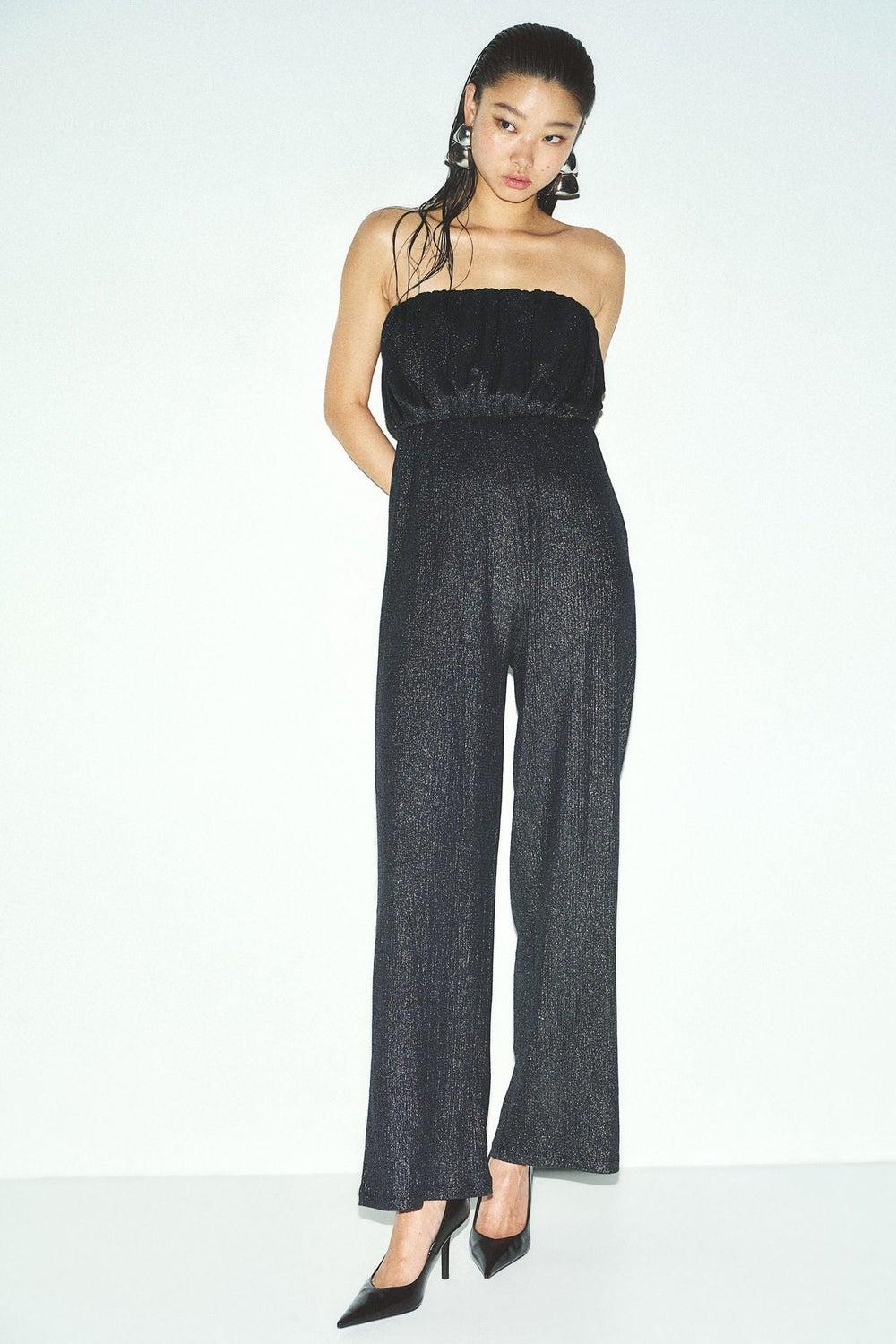 Ribbed Bandeau Wide-Leg Jumpsuit - Image 1