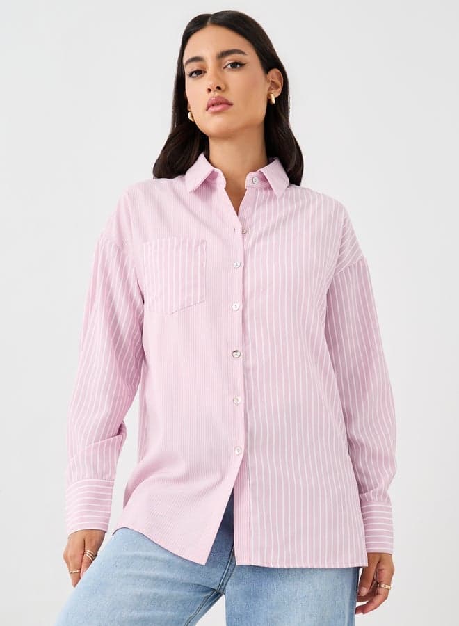 Striped Oversized Button-Down Shirt - Image 1