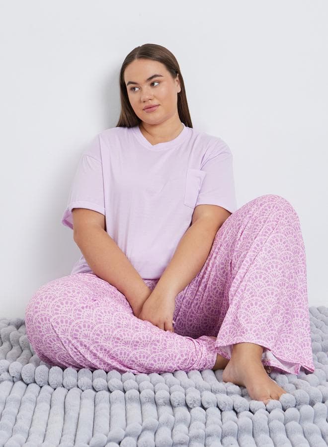 Styli Plus Lilac Drop Shoulder Pyjama Set - Image 1