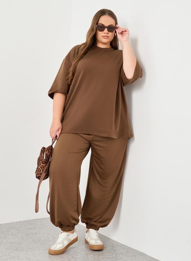 Plus Cuffed Joggers with Elasticated Waist - Image 1