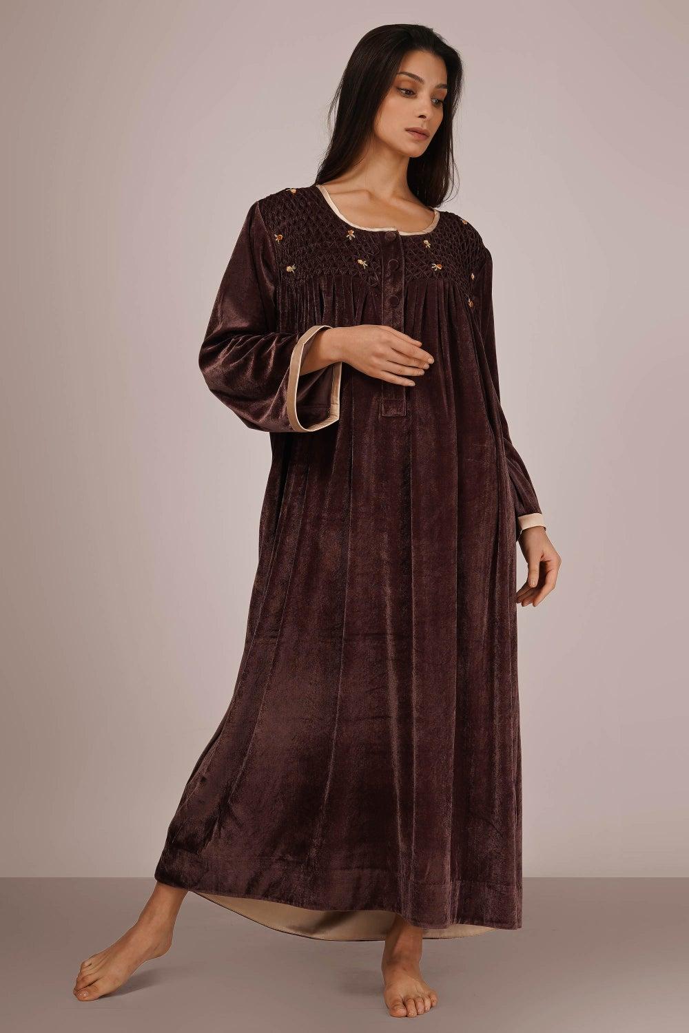 Agatha Coco Smocked Velvet Nightdress - Image 1