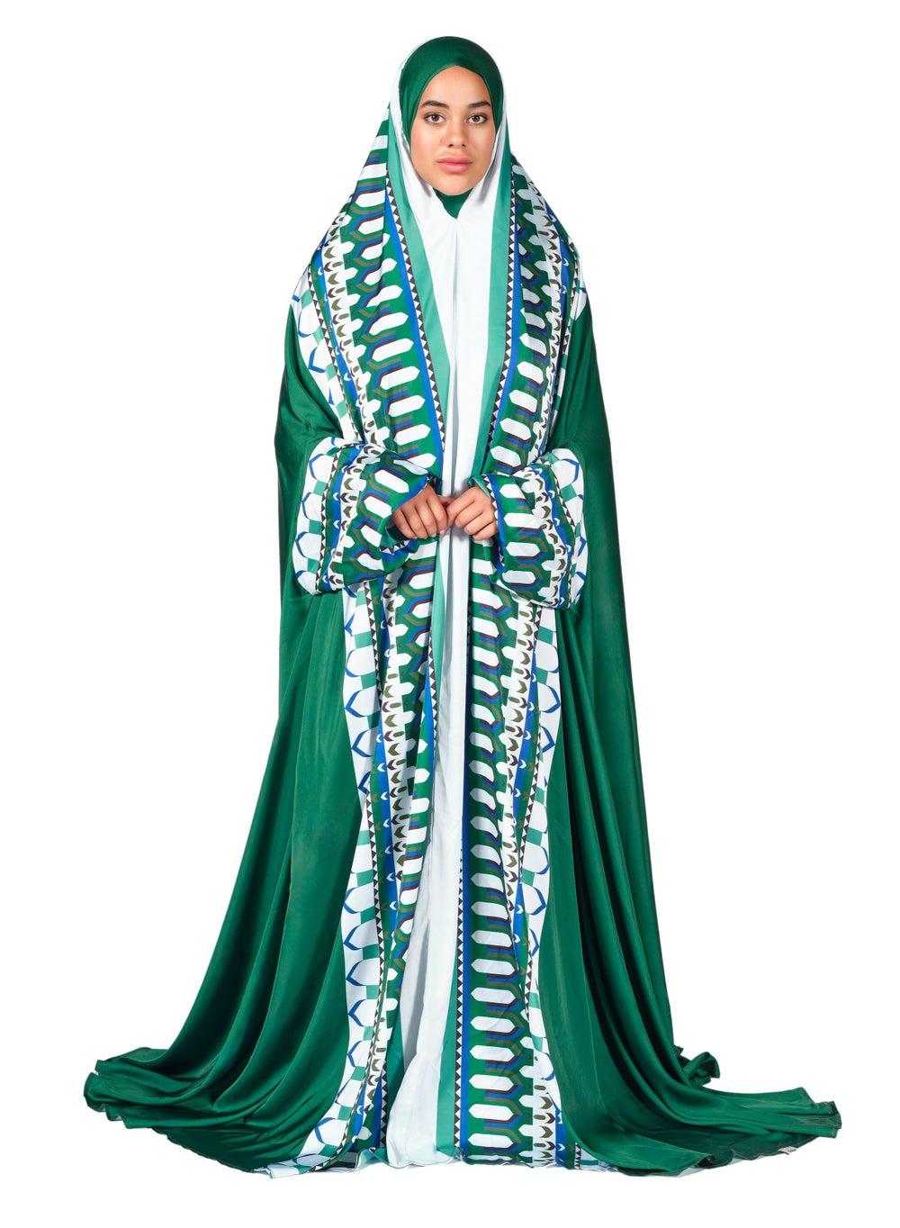Riyadh Green Satin-Feel Prayer Dress - Image 1