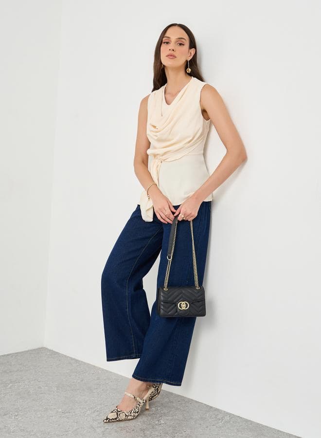 Styli Off White Shawl Drape Sleeveless Blouse - Image 1