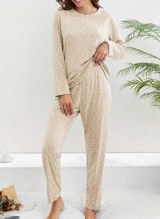 Ditsy Heart Print Long Sleeve Pyjama Set - Image 1