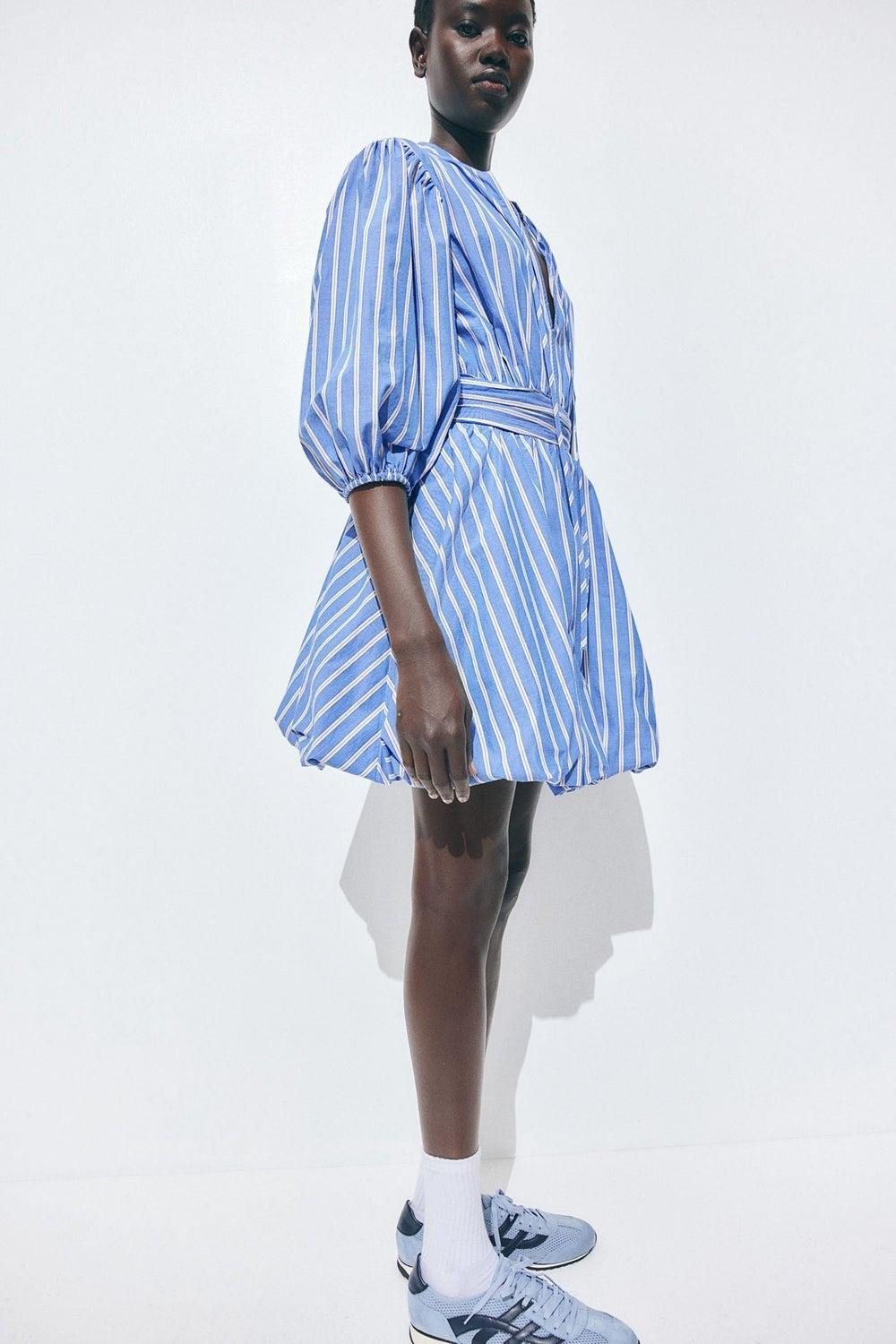 Bubble-Hem Cotton Poplin Dress with Balloon Sleeves - Image 1