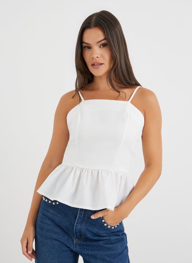 Solid Strappy Peplum Top for Women - Image 1
