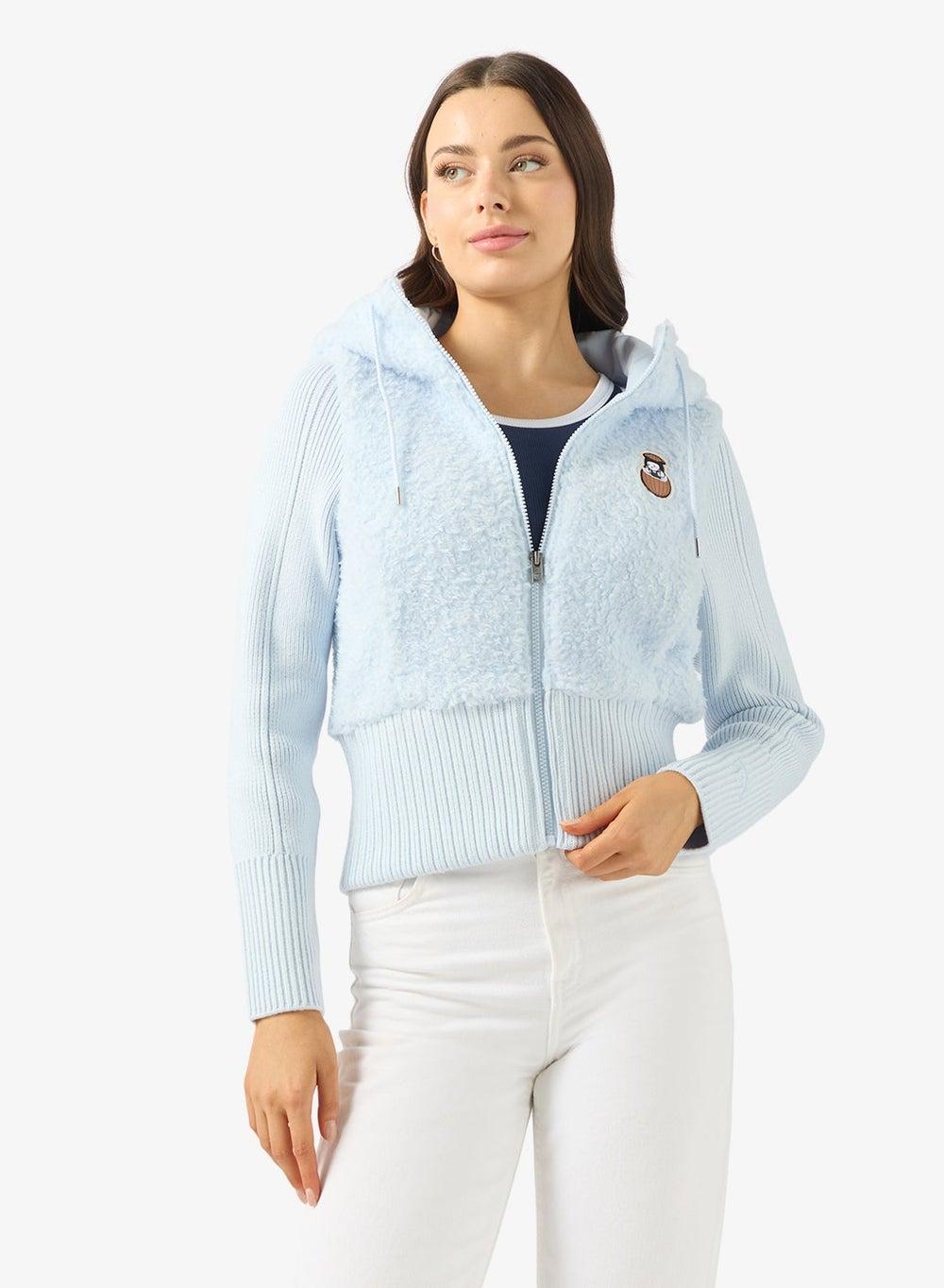 CozyWarm Hybrid Knit Fleece Hoodie in Blue - Image 1