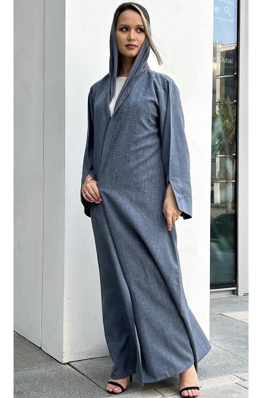 Embroidered Open Front Abaya - Image 1