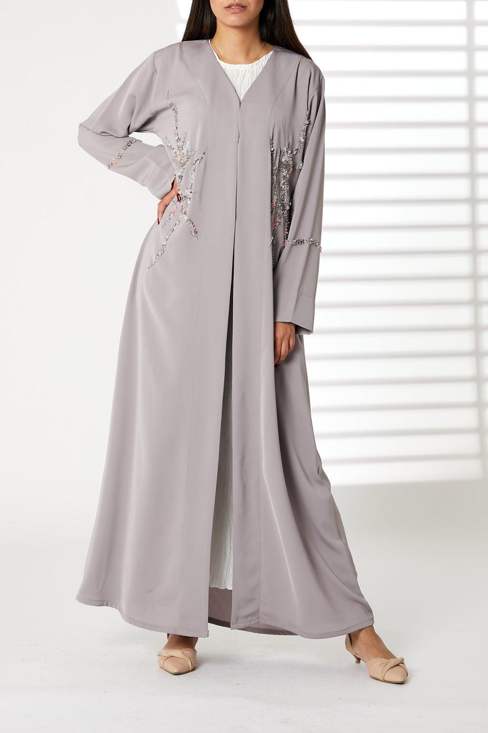 Embroidered V-Neck Open Abaya - Image 1