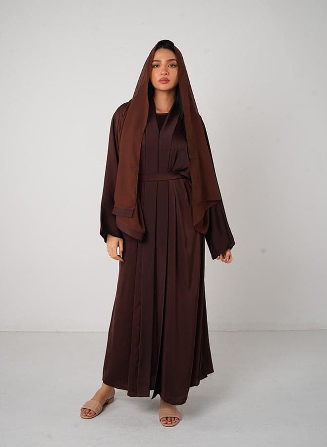 Brown Classic Open Abaya 3-Piece Set - Image 1