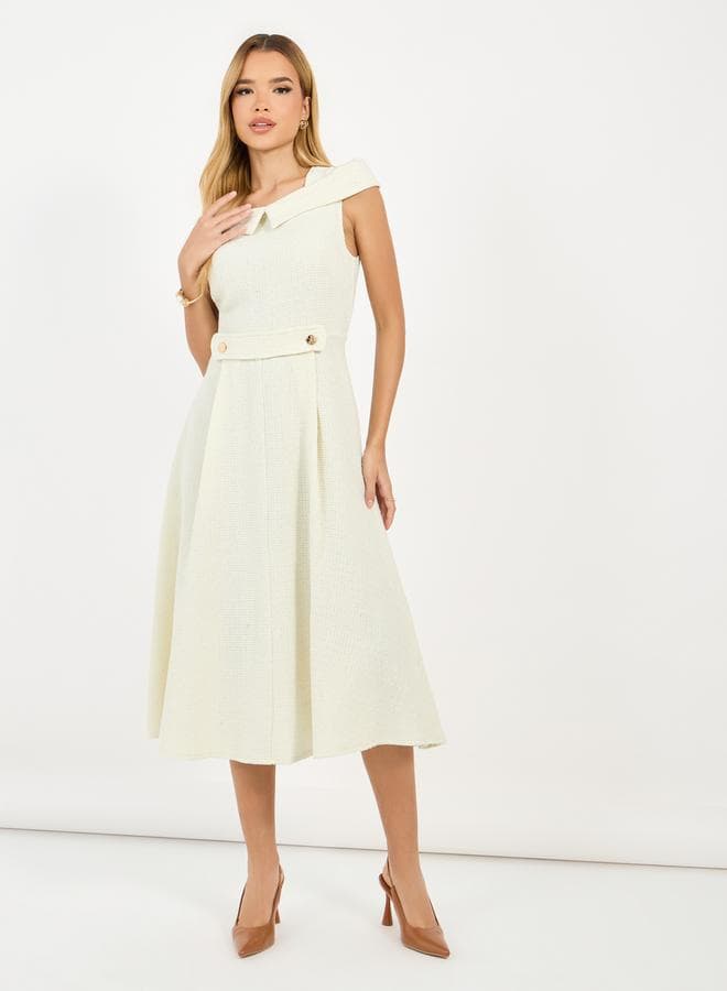 Styli Tweed Sleeveless A-Line Midi Dress with Belted Waist - Image 1