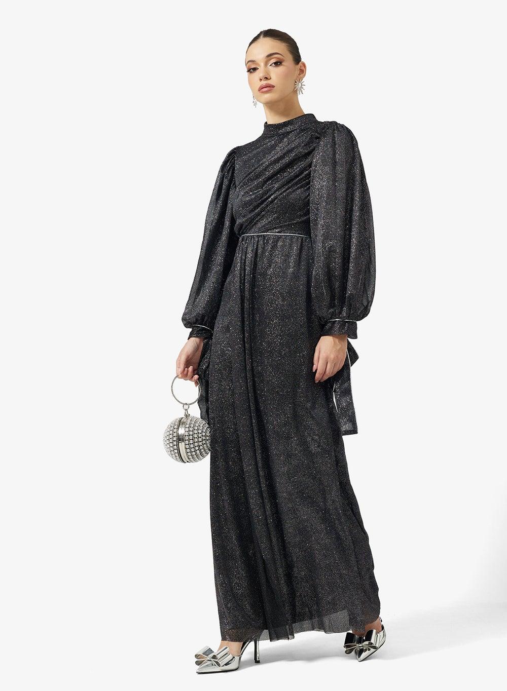 Ruched Maxi Dress With Puff Sleeves - Image 1