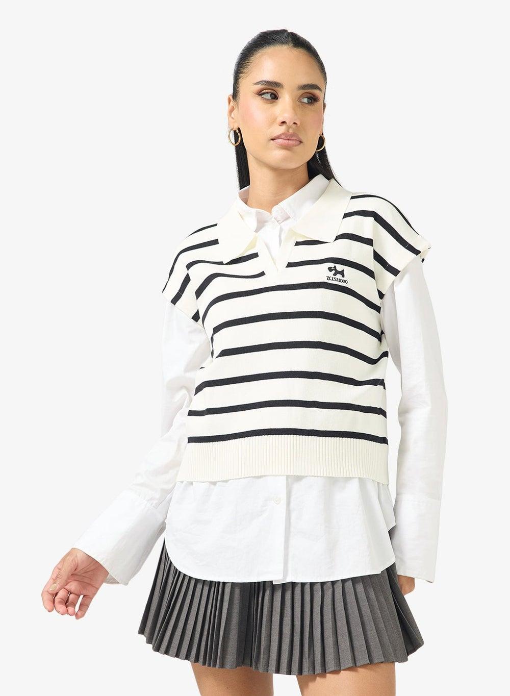 Women’s Polo Neck Stripe Sweater - Image 1
