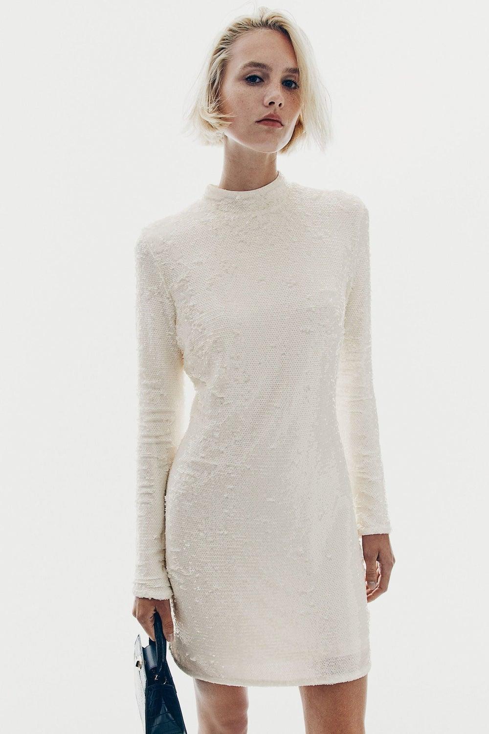 Sequined Turtleneck Dress with Back Cut-Out - Image 1