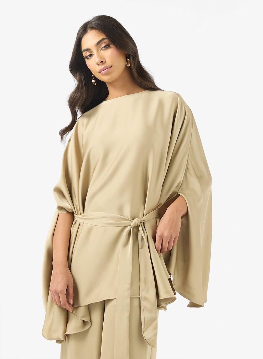 Belted Draped Satin Blouse - Image 1