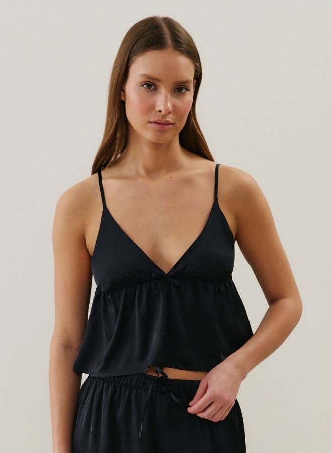 Black Satin Top for Women - Image 1